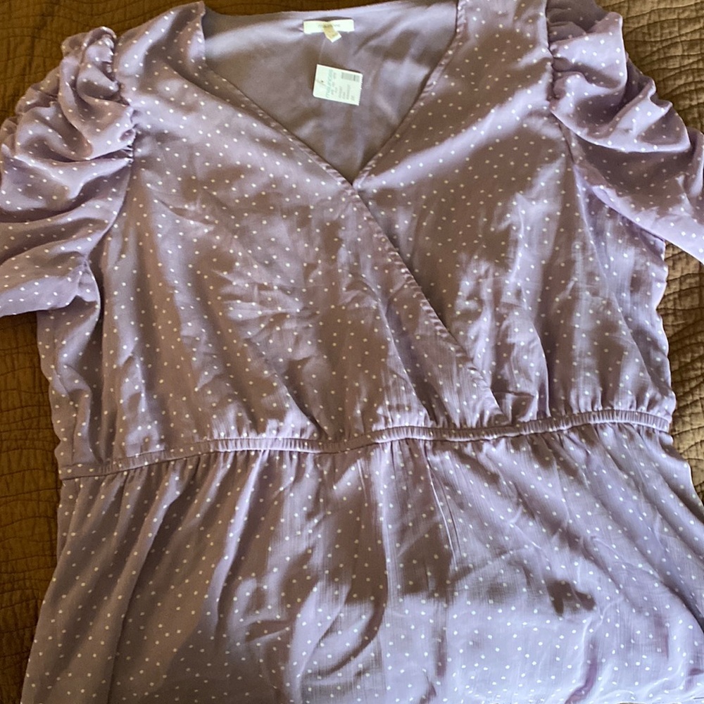Lavender/white dot blouse